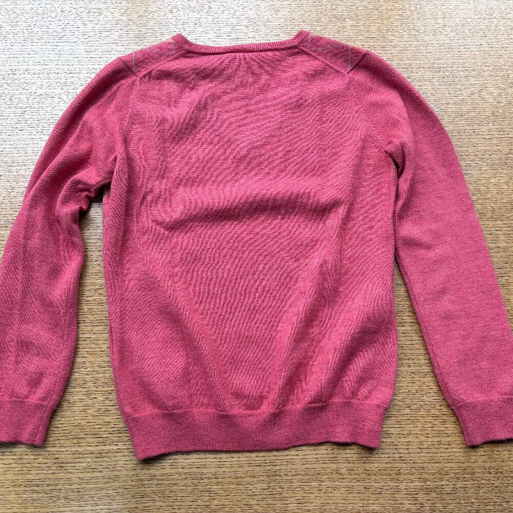 LACOSTE Pink and Orange Pattern V-Neck Sweater - Picture 3 of 5